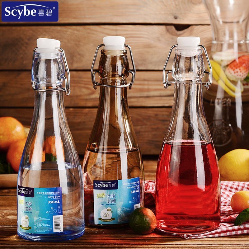 [Scybe]喜碧温顿玻璃瓶2只装酿酒瓶红酒瓶橄榄瓶泡酒带盖白酒瓶空瓶350ML高清大图