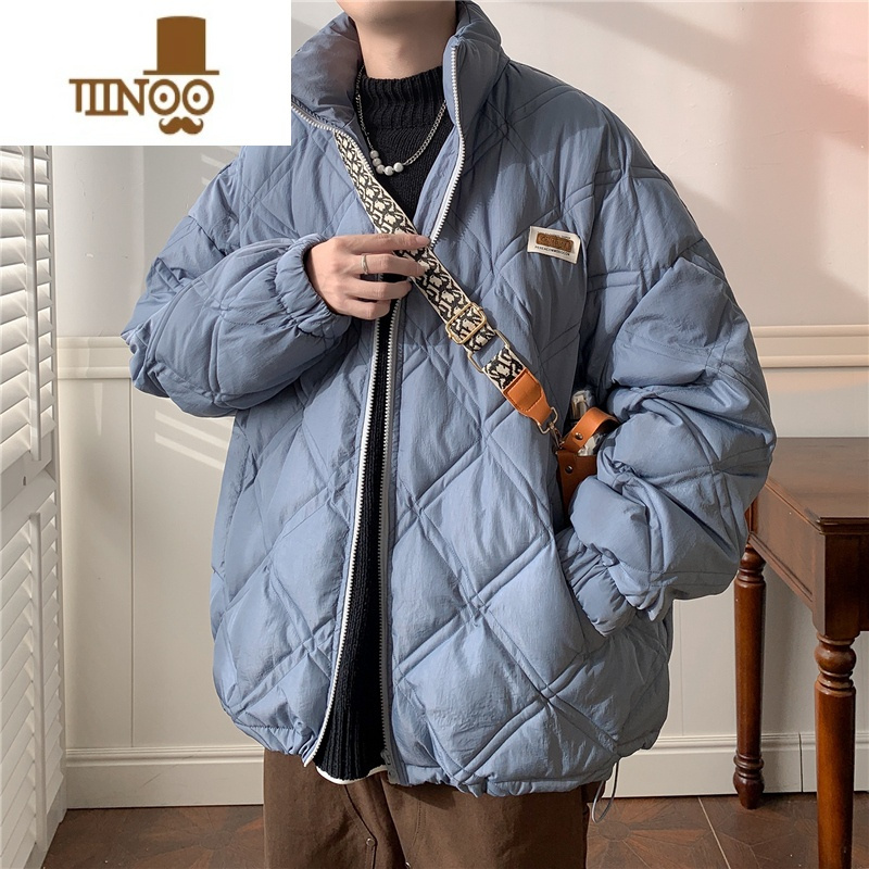 YANXU菱形格立领加厚男士棉衣外套冬季东北大棉袄子情侣款男生羽绒棉服