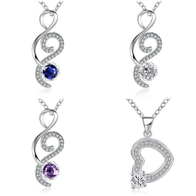 N008 N002 Silver Necklace 镀银日韩高贵植物镶宝石项链女防过敏送女朋友七夕情人节礼物