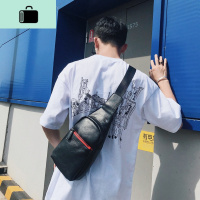 男士包包休闲单肩包男牛皮胸包商务皮包真皮斜挎包软皮潮牌小背包NEWLAKE 升级黑6054(30*16*8.5cm)