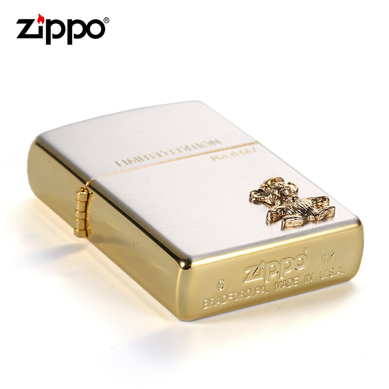 美国ZIPPO打火机 芝宝 限量版爱情小熊贴章 金 银 蓝 男士礼品