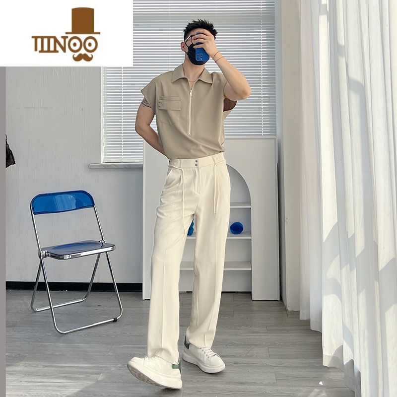 YANXU渣渣鹿冰丝休闲裤薄款垂感小西裤男款夏季宽松直筒系带免烫长裤潮高清大图