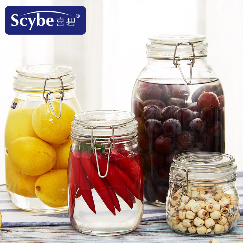 [Scybe]喜碧潘多拉1800ML密封罐玻璃储物罐蜂蜜瓶酵素瓶奶粉糖果罐泡酒瓶2支装