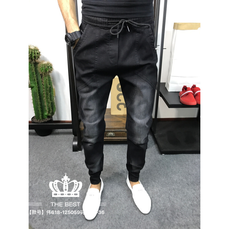 新款男士秋冬季小脚牛仔裤快手红人高迪刘叉叉同款男小脚牛仔长裤黑色