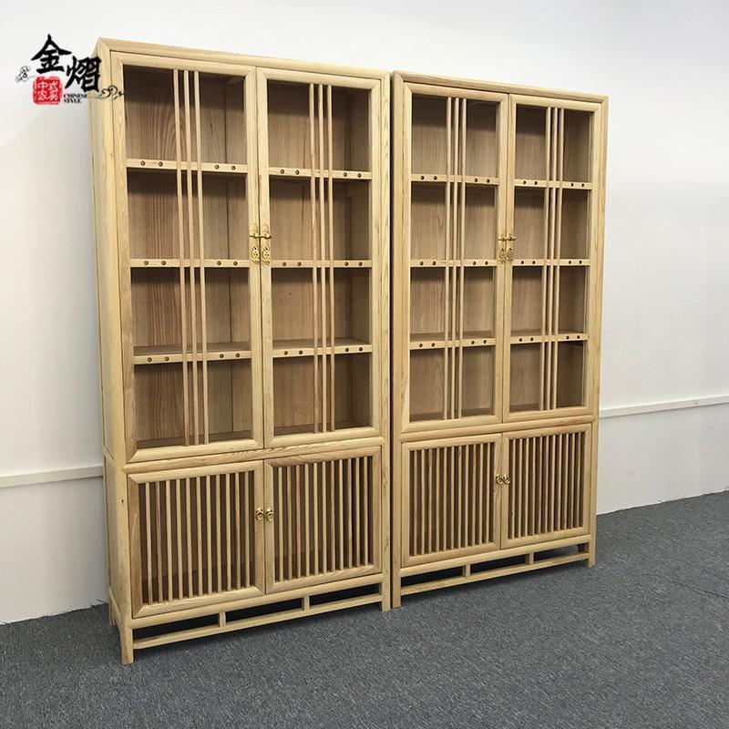 森美人新中式博古茶叶陈列书柜带实木书架组合茶室格子柜客厅玻璃储物 单个（98*35*198cm)0.6米以下宽