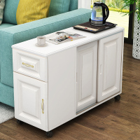 简约欧式边几角几沙发边桌边柜储物柜储物收纳柜可移动小茶几_21_618 暖白柜体+暖白桌面右侧移门90*40*61.5