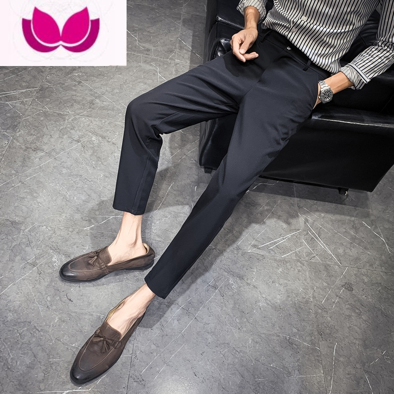 七斓宽松潮牌西装裤男韩版直筒垂感修身九分裤男士小脚休闲西服裤