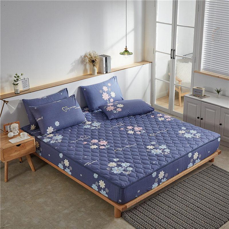 纯棉床笠单件床垫加厚夹棉床罩保护防滑固定床套三件套全棉_12_899_613_557_811 150x200cm+枕套*2/纯棉夹棉，棉质触感，亲肤裸睡 繁花似锦/全棉132*72高支高密，夹棉加厚