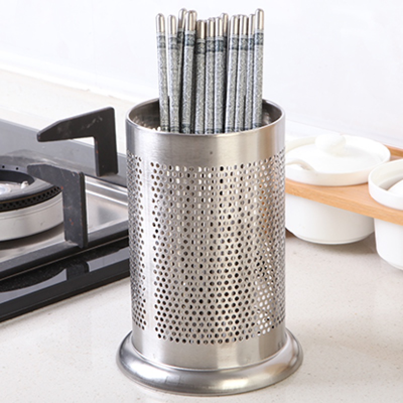 家用加厚304不锈钢筷子筒厨房沥水筷笼餐具桶收纳盒刀置物架 敬平 密孔