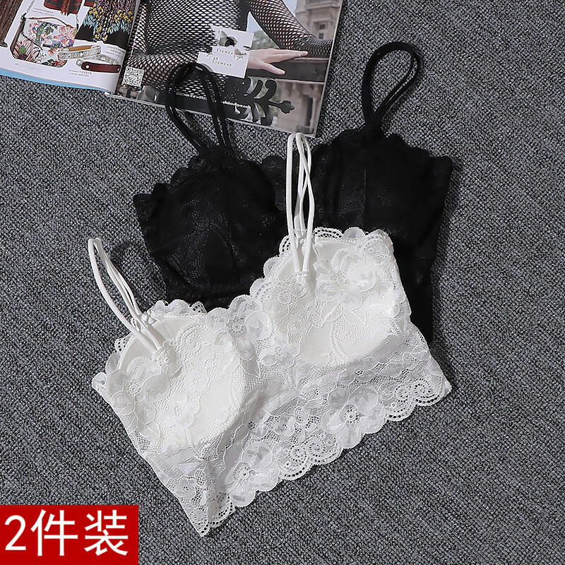 白少带胸垫无钢圈百搭蕾丝花边抹胸带背心裹胸打底内衣白均