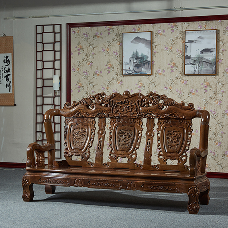 琪梦红木家具非洲鸡翅木中式实木沙发十件套吉祥如意沙发组合客厅家具