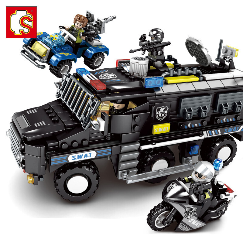 儿童积木玩具拼插拼装飞鹰特警兼容乐高警察车儿童玩具小颗粒男孩拼插
