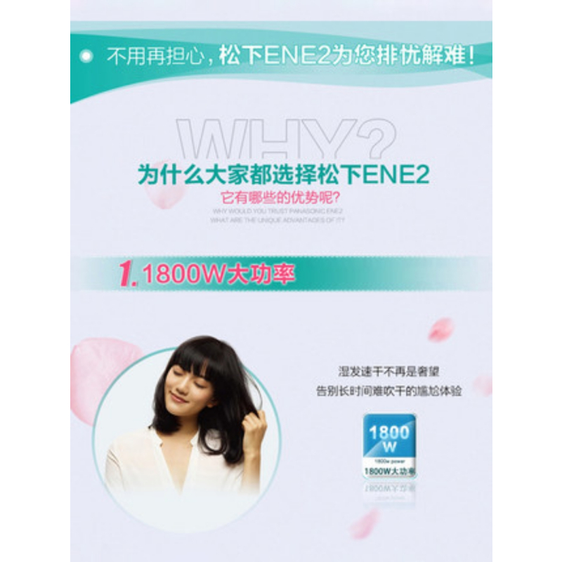 电吹风机松下家用大功率 EH-ENE2-A405 1800W不伤发恒温负离子