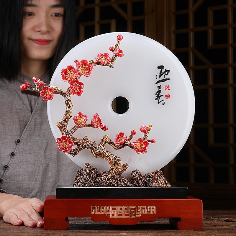 美帮汇珐琅彩平安扣玉石摆件阿富汗白玉扣家居客厅酒柜玄关装饰礼品高清大图