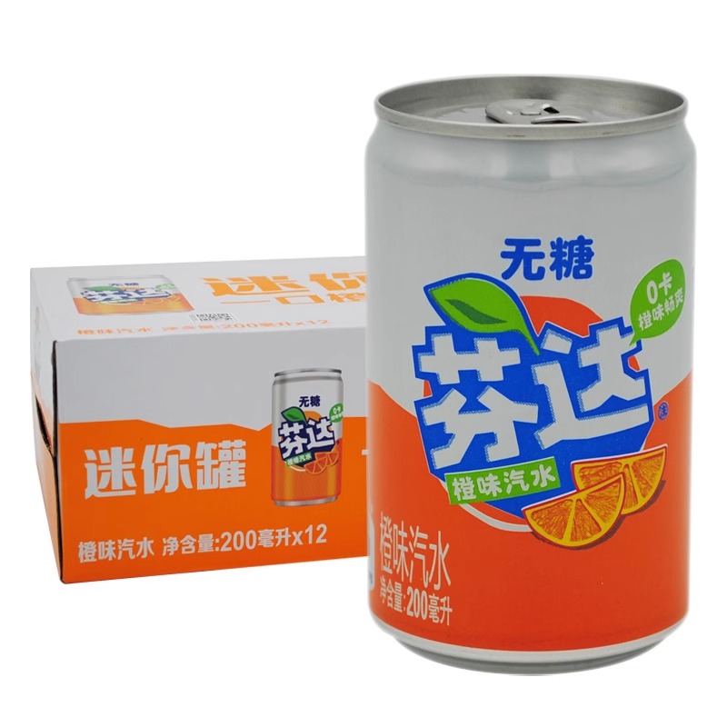 芬达饮料mini迷你罐0卡橙味汽水200ML罐整箱小瓶装零度无糖高清大图
