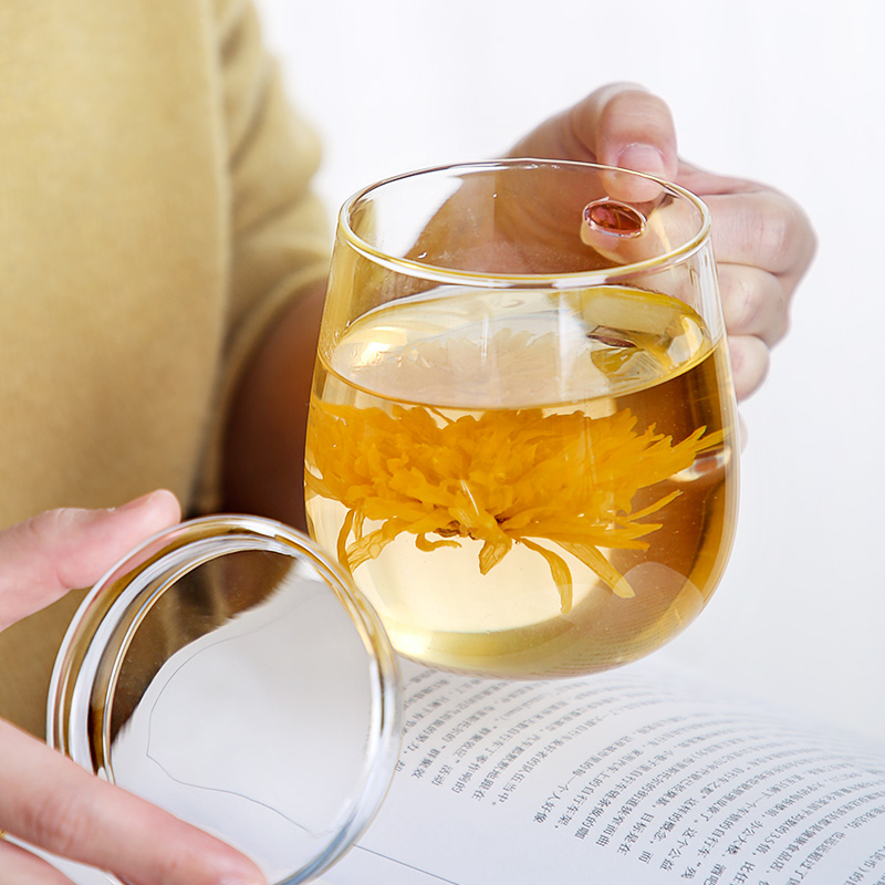 美帮汇茶杯玻璃杯过滤泡花茶杯家用带盖带把茶水分离男女办公透明水杯子 绿色-500ml高清大图