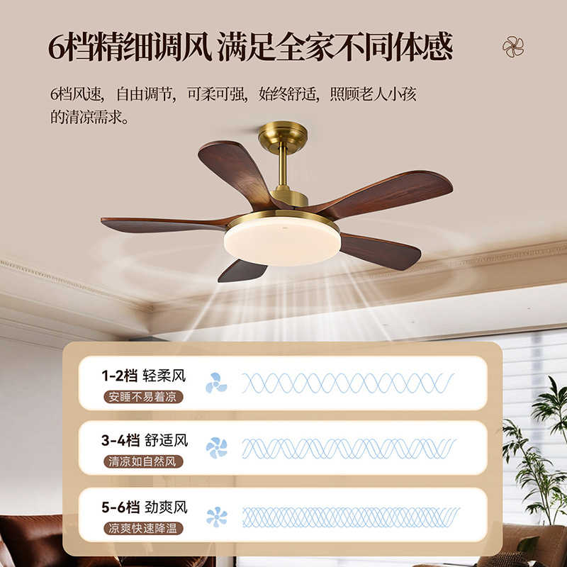 雷士照明实木扇叶餐厅吊扇风扇灯客厅卧室吸顶灯中古中式电风扇灯高清大图