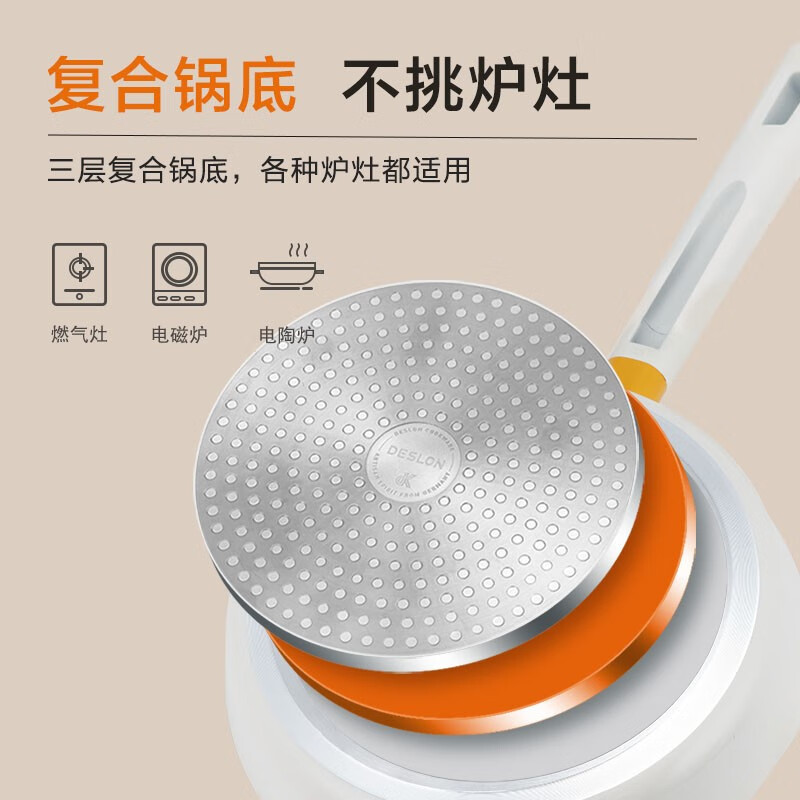 德世朗 银月麦饭石不粘炒锅DFS-C952 可视炒锅易洁少油烟麦饭石锅电磁炉通用炒锅白色30cm高清大图