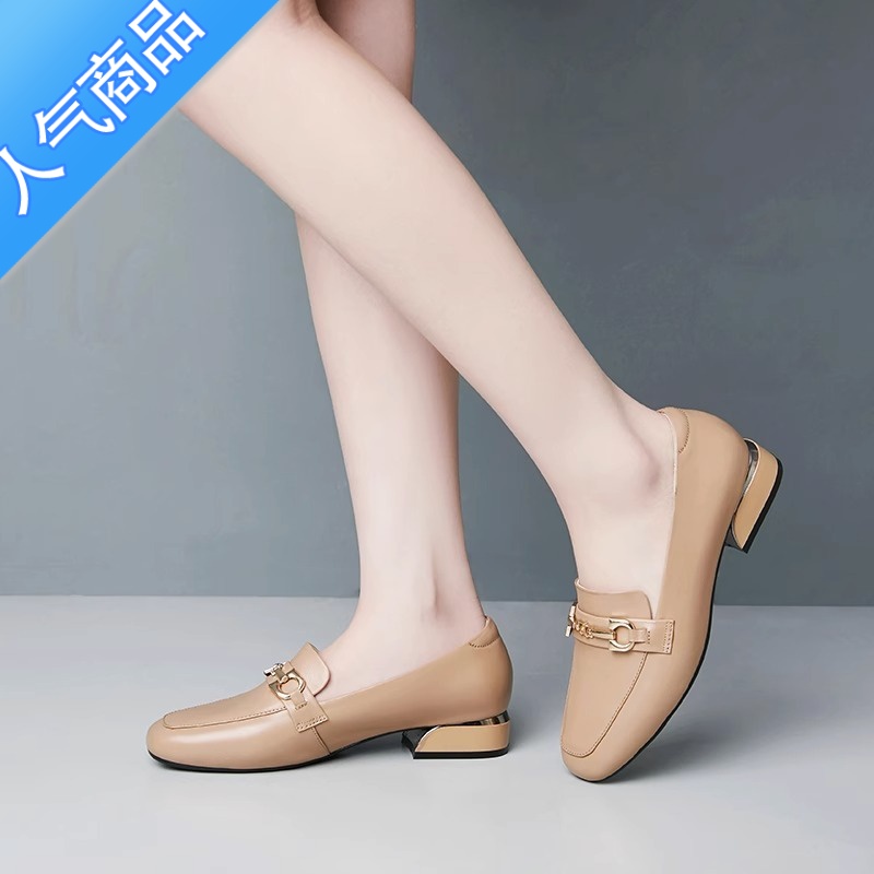 SUNTEK春秋季单鞋女软底平底粗跟2023新款低跟英伦风皮鞋乐福鞋大码高清大图