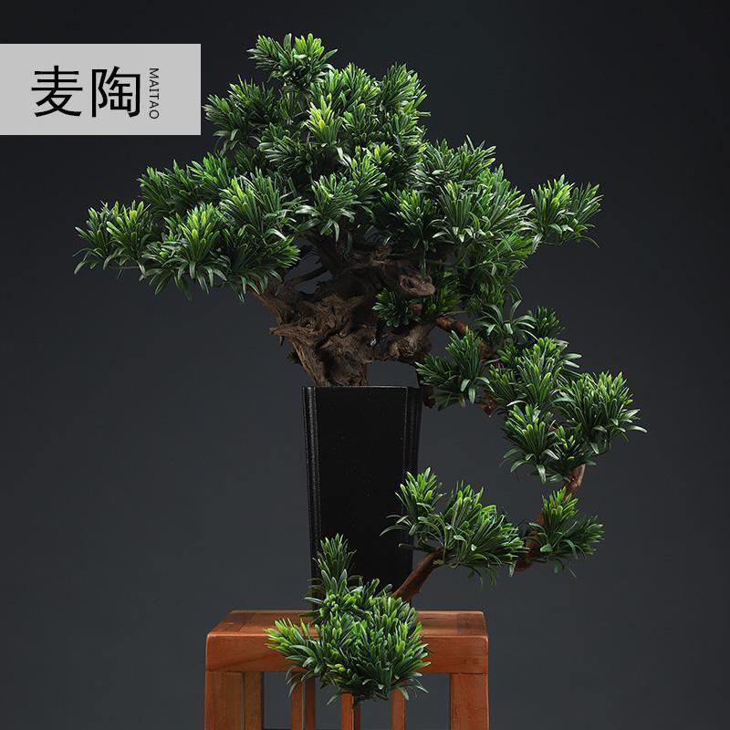 复古仿真迎客松盆景家居摆件客厅玄关软装绿植样板间陶瓷摆件_162