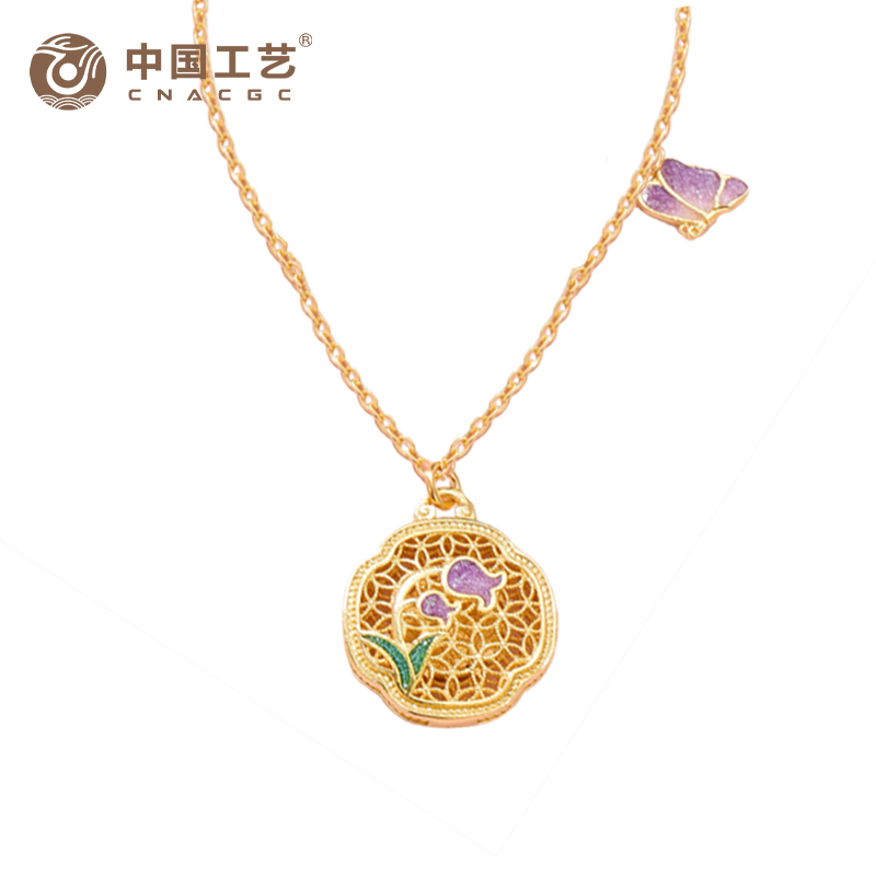 [七夕精选]足金999古法珐琅花枝俏系列玲兰套链 耳饰