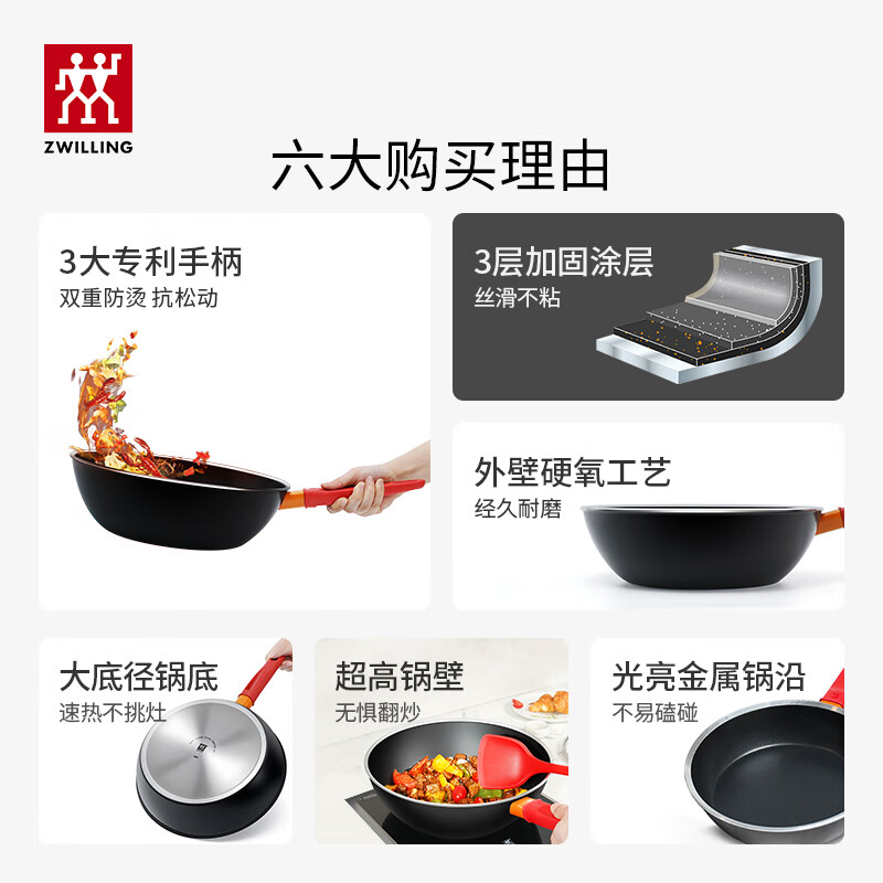 双立人NOW plus 28cm黑色不粘煎炒锅套装高清大图