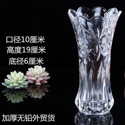 加厚现代中式玻璃花瓶水培富贵竹插花满天星干花客厅餐桌简约摆件 小号透明水晶兰花外贸货