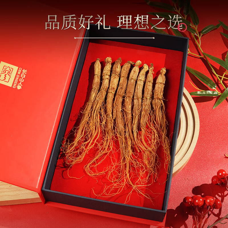 长白山人参全须红参菊花状放射性纹理全须红参礼盒80g*1盒高清大图