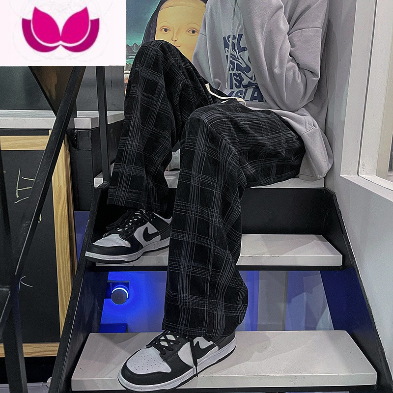 七斓冷淡风裤子高级感格子阔腿裤男高街vibe美式oversize拖地裤加绒厚