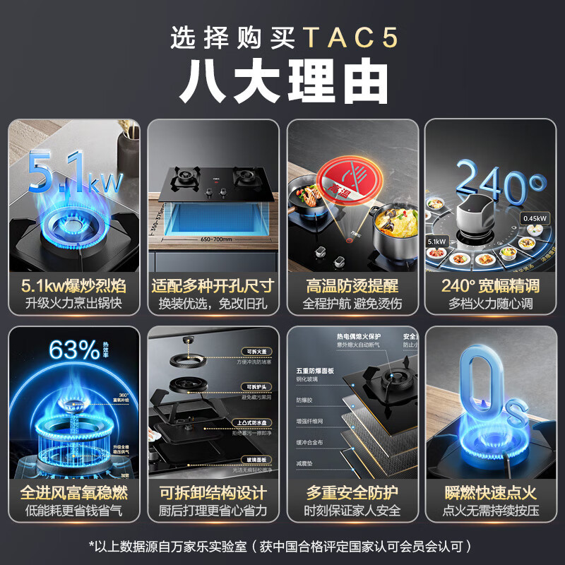 万家乐小鲸喜顶侧三腔AI自巡航变频油烟机25m³/min低噪挥手智控自清洗5.1KW灶家用TAK8+TAC5(Y)液化气