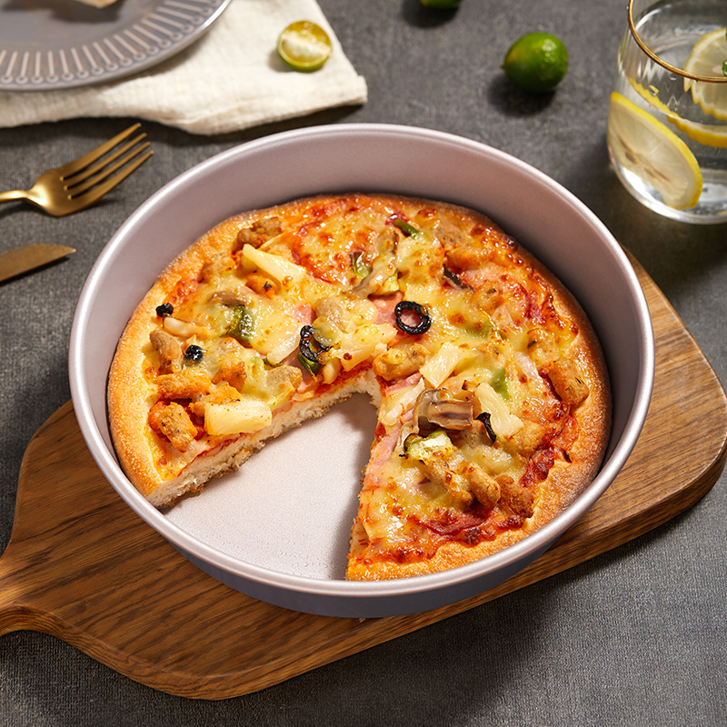 学厨 10寸披萨盘 烤盘模具 金色圆形家用pizza盘 直径28cm*高2.3cm 不粘涂层 烤箱烘焙模具 WK9048