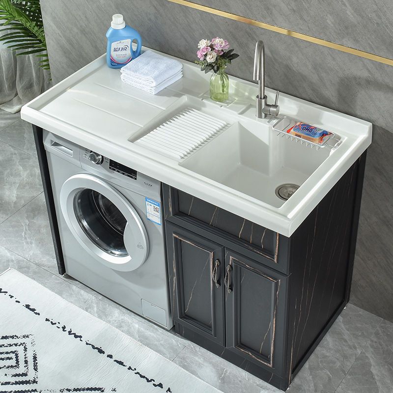 阳台小户型洗衣机柜组合带搓衣板石英石洗衣池洗衣机定制一体柜 皇家