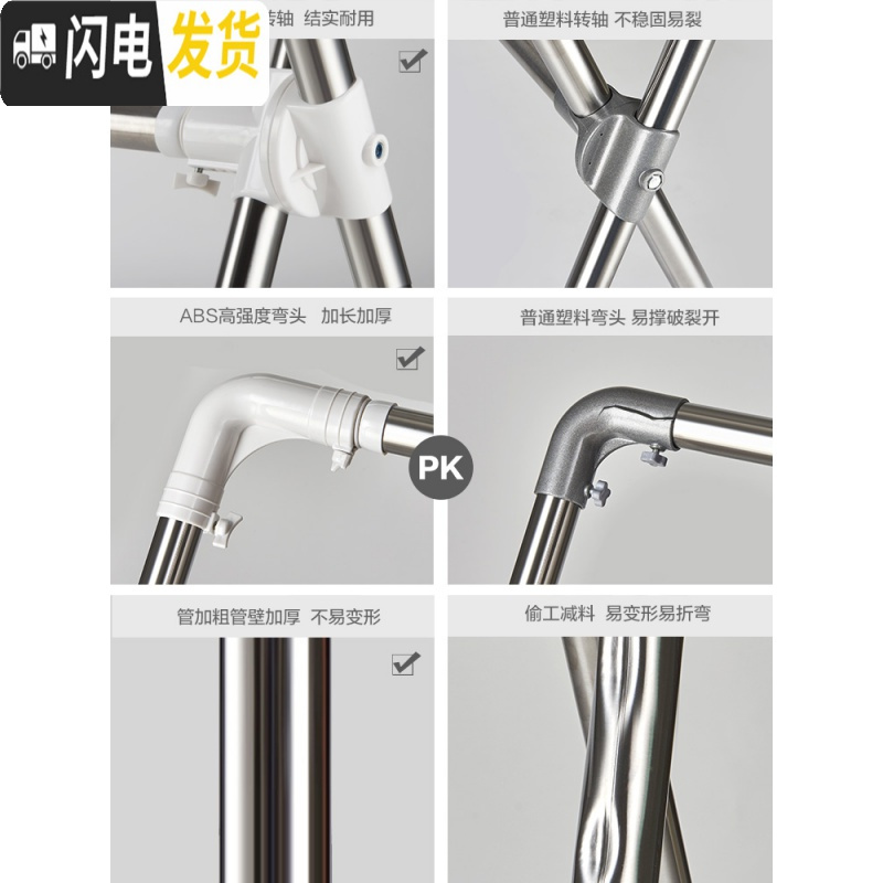 三维工匠不锈钢晾衣架落地可升降折叠伸缩单杆晾衣杆家用阳台室内外晒衣架 长2米可伸缩(三杆加固)送防风钩+袜夹 大