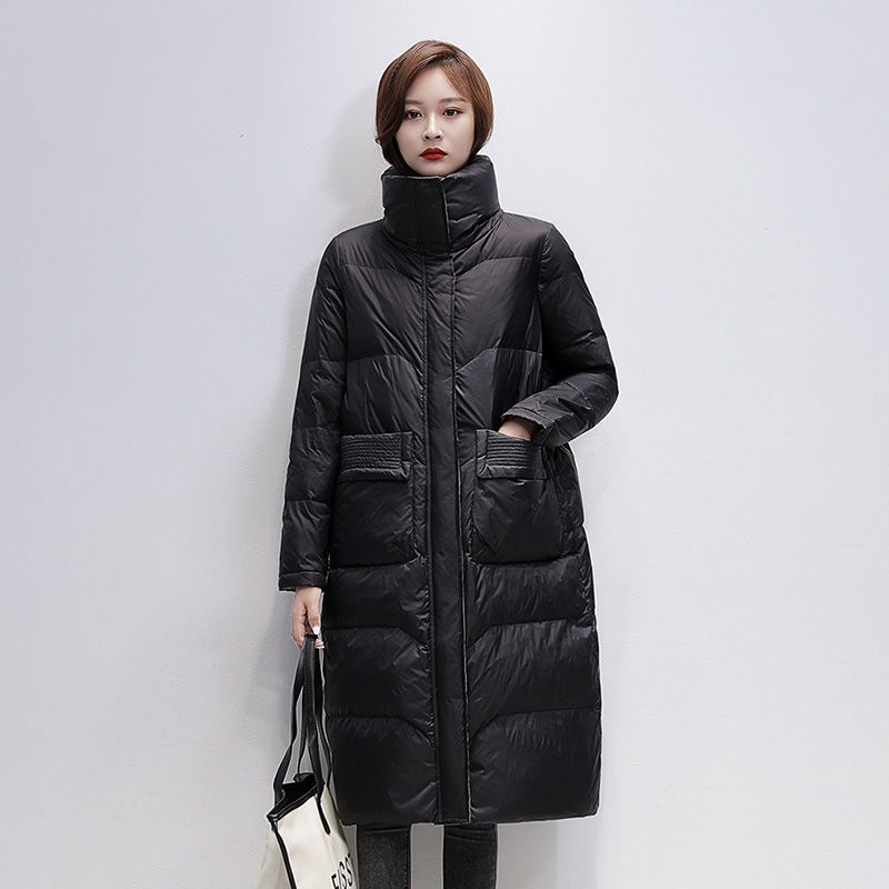 长款过膝羽绒服女保暖冬装2021新款韩版时尚白鸭绒简约大气外套潮