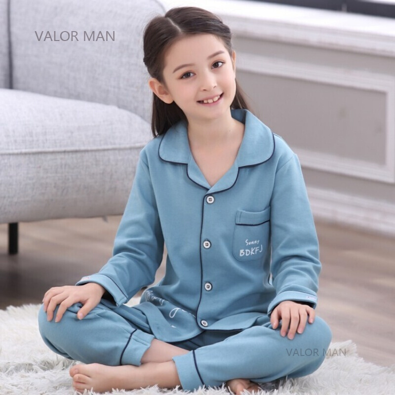 儿童睡衣纯棉春秋季大童小女孩公主女童家居服套装春夏15岁KAY11160开衫长袖女童S码[145-150CM体重70-8