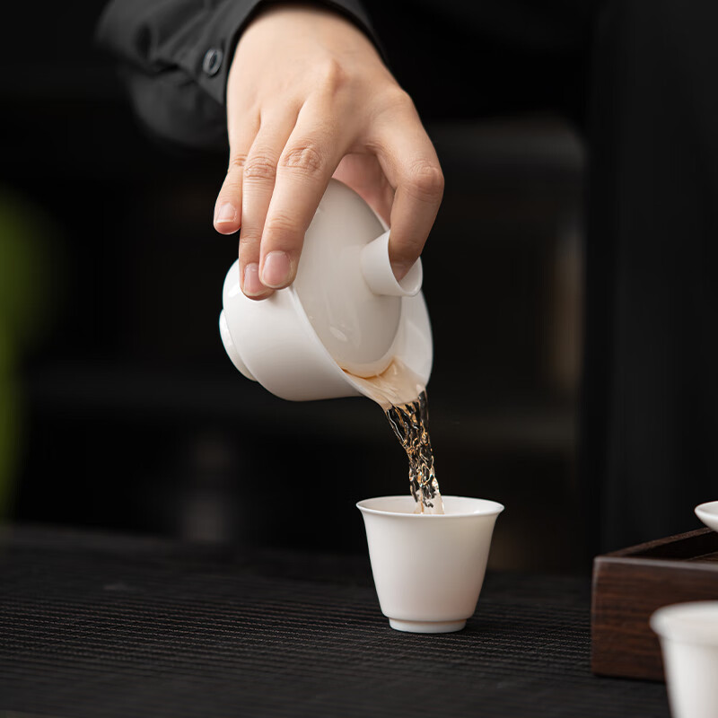 苏氏陶瓷(SUSHI CERAMICS) J74 羊脂玉瓷聚香三才盖碗两杯小套装 110ml (单位:套)高清大图