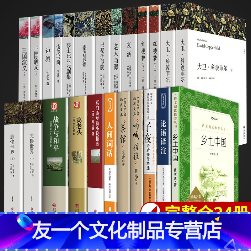 全20册】高中课外书籍 【友一个】全20册 高中语文名著阅读书籍推全套必 乡土中国 大卫科波菲尔 红楼梦 老人与海巴黎》人民文学出版社著【摘要