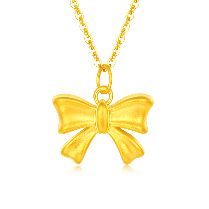 梦金园在逃公主甜美蝴蝶结黄金吊坠珍珠手链硬金挂坠足金首饰礼物