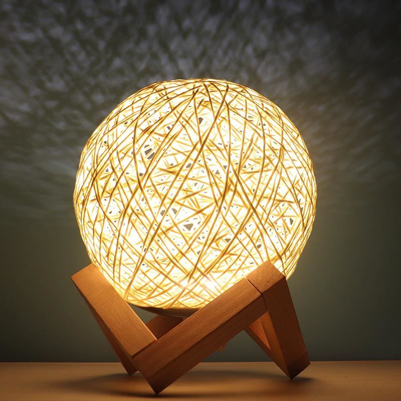 温馨小台灯卧室床头ins少女创意浪漫简约现代小夜灯usb藤球灯礼物木架