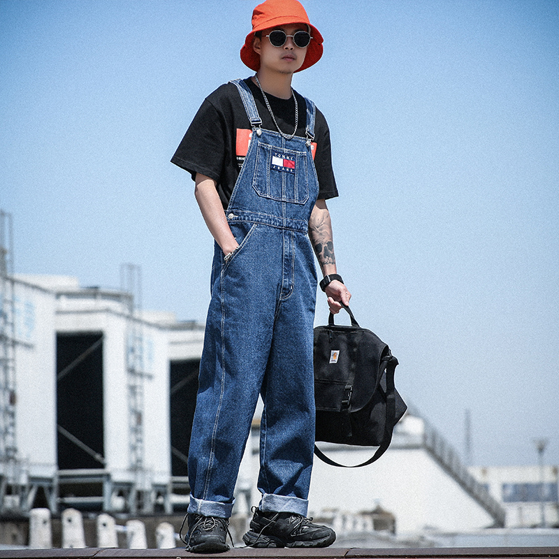 new lake男士牛仔裤 new lake牛仔背带裤男潮牌欧美街头嘻哈吊带裤
