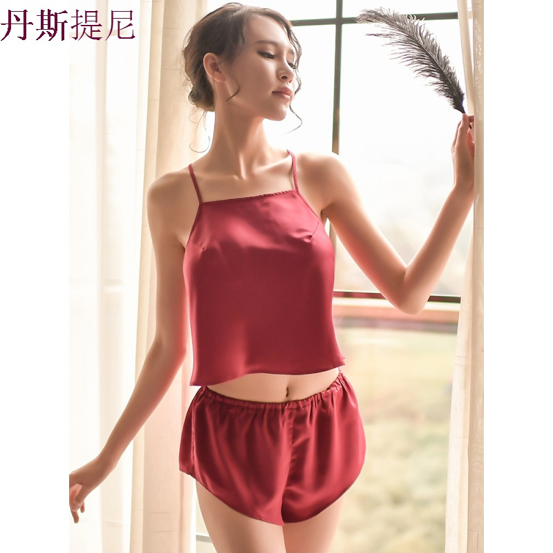 性感睡衣女夏火辣成人骚短情趣带露背冰丝家居服两件套装