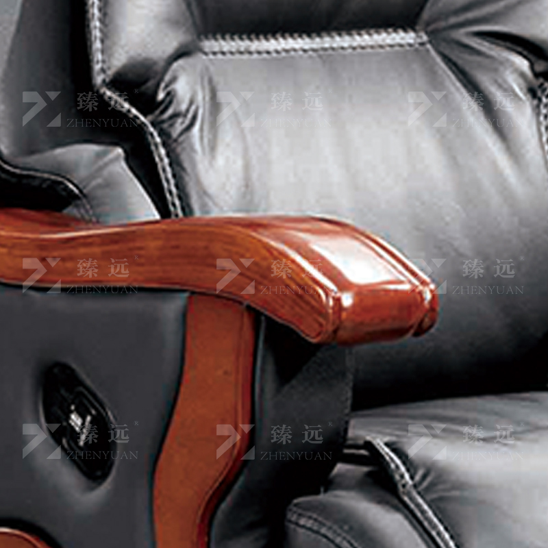 臻远ZY-7550办公大班椅老板椅办公皮椅可躺升降转椅电脑椅 黑牛皮高清大图