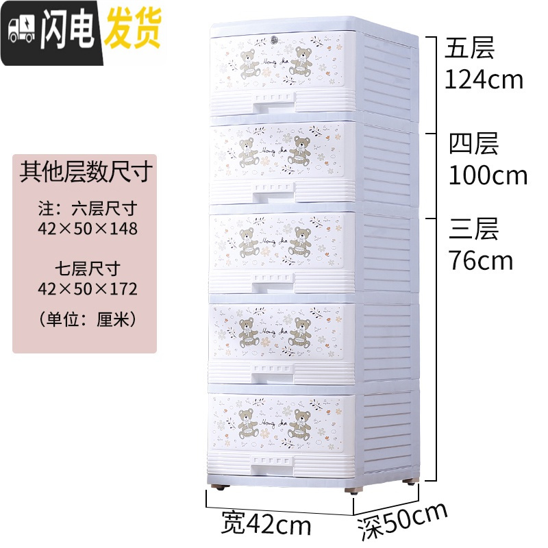 三维工匠抽屉式收纳柜子儿童简易衣柜五斗柜婴儿宝宝储物柜多层收纳柜 42面宽卡其熊【蓝色】3层