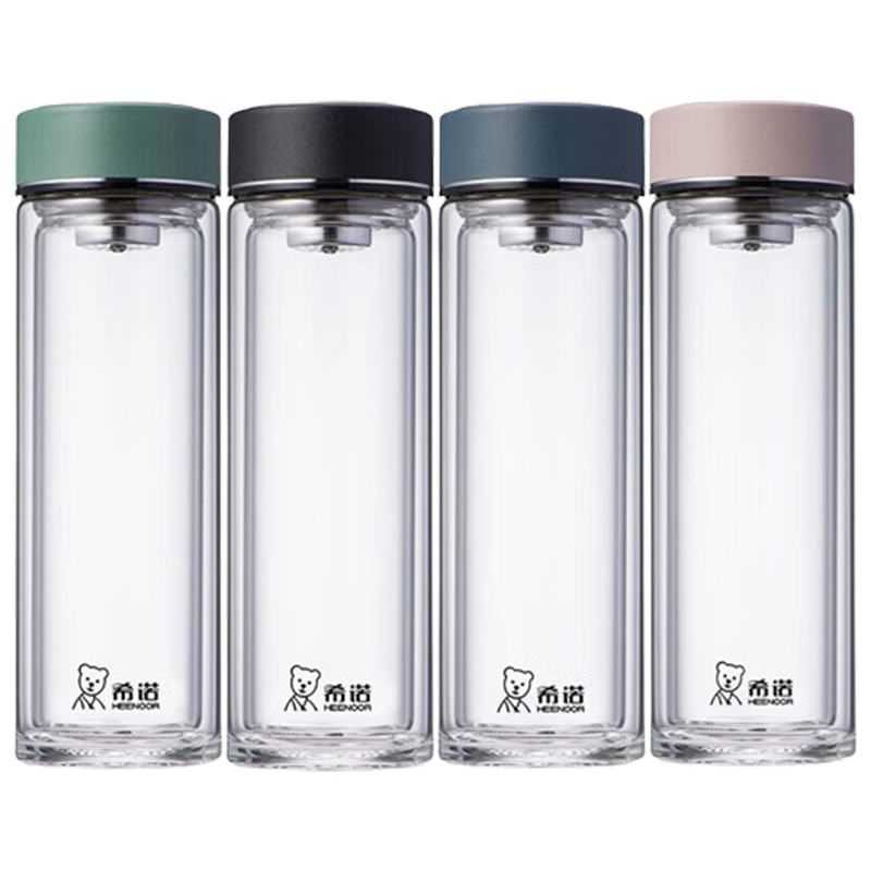 希诺玻璃杯410ml双层便携耐用XN-6617(颜色随机)