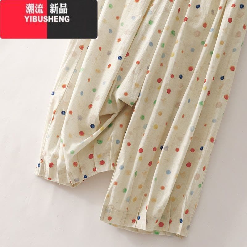 YIBUSHENG日系清新彩色波点棉麻阔腿裤女季减龄显瘦大码休闲裤薄款气球裤图片