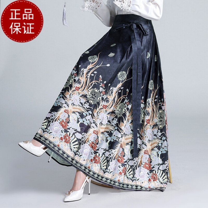 免费试穿2024新款国风新中式印花马面裙女高腰新款春秋改良汉服小个子白色半身裙子气质新中高清大图