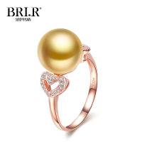 brir 佰色传情 珍珠戒指 10-11MM正圆南洋金珠18k金钻石海水珍珠戒指送女友送爱人