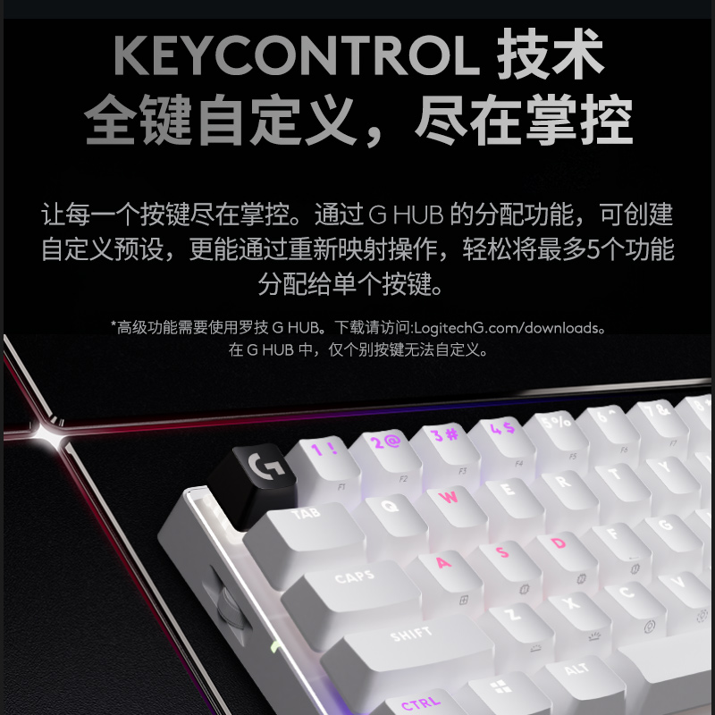 罗技(Logitech)PRO X 60 LIGHTSPEED无线蓝牙有线三模电竞游戏键盘 白色 L轴高清大图