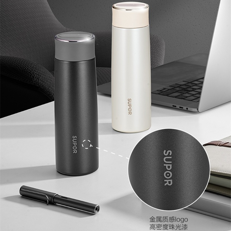 苏泊尔(SUPOR)智晓保温杯高真空铜芯保温保冷316L不锈钢LED屏显钢琴烤漆杯身 KC43HW10晶石黑430ML
