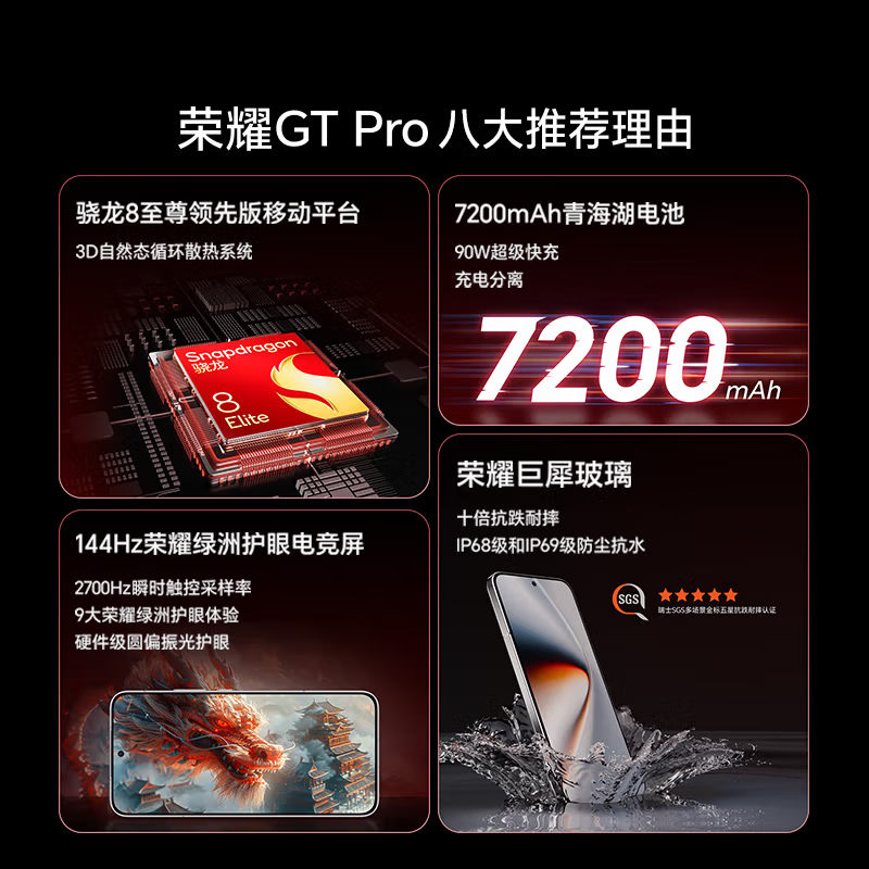[全新]荣耀GT Pro 燃速金 12GB+512GB 骁龙8至尊领先版芯 90W快充 7200mAh大电池 荣耀绿洲护眼屏 5G AI手机高清大图